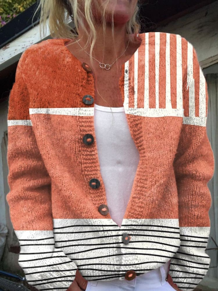 Odette – Retro Abstract Art Casual Buttoned Cardigan
